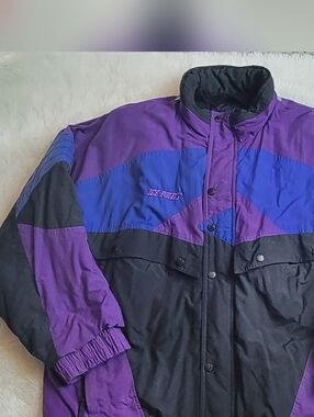 Vintage Ice Point Ski Jacket Mens Large Retro Coat Black Purple Green 80s